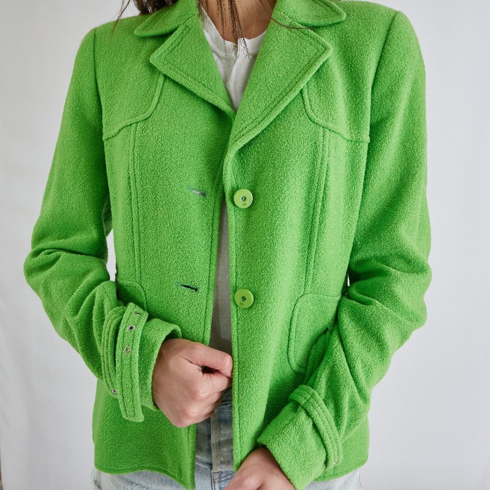 Vintage Neon Bright Green Escada Collared button up Jacket emily in Paris